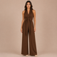 Alba - Mono halter con escote en V y lazo en la cintura