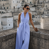 Alba - Mono halter con escote en V y lazo en la cintura