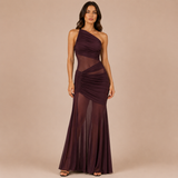 Eva - Vestido asimétrico drapeado con transparencias
