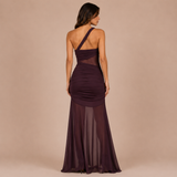 Eva - Vestido asimétrico drapeado con transparencias