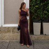 Eva - Vestido asimétrico drapeado con transparencias