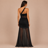Eva - Vestido asimétrico drapeado con transparencias
