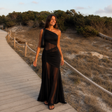 Eva - Vestido asimétrico drapeado con transparencias