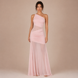 Eva - Vestido asimétrico drapeado con transparencias