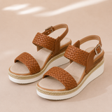 Paloma - Sandalias cuña con tira trenzada y plataforma de esparto