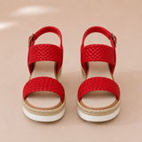 Paloma - Sandalias cuña con tira trenzada y plataforma de esparto