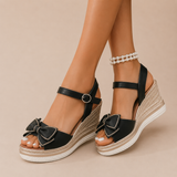 Nuria - Sandalias cuña con lazo y plataforma trenzada
