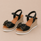 Nuria - Sandalias cuña con lazo y plataforma trenzada