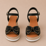 Nuria - Sandalias cuña con lazo y plataforma trenzada