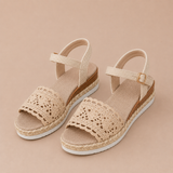 Begoña - Sandalias cuña con encaje de crochet y plataforma de esparto