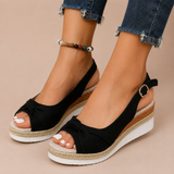 Inés - Sandalias cuña con lazo y plataforma de esparto