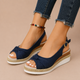 Inés - Sandalias cuña con lazo y plataforma de esparto