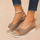 Inés - Sandalias cuña con lazo y plataforma de esparto