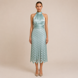 Celia - Vestido midi de cuello halter con top satinado