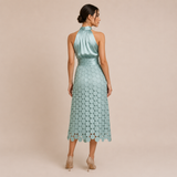 Celia - Vestido midi de cuello halter con top satinado