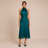 Celia - Vestido midi de cuello halter con top satinado