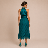 Celia - Vestido midi de cuello halter con top satinado
