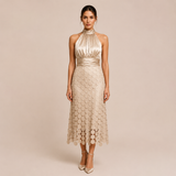 Celia - Vestido midi de cuello halter con top satinado
