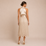 Celia - Vestido midi de cuello halter con top satinado