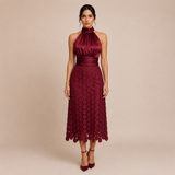 Celia - Vestido midi de cuello halter con top satinado