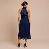 Celia - Vestido midi de cuello halter con top satinado