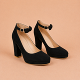 Lucía - Zapatos de tacón ancho con lazo y pulsera al tobillo