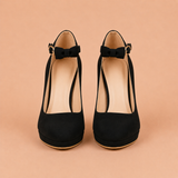Lucía - Zapatos de tacón ancho con lazo y pulsera al tobillo