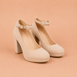 Lucía - Zapatos de tacón ancho con lazo y pulsera al tobillo