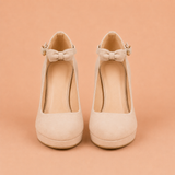 Lucía - Zapatos de tacón ancho con lazo y pulsera al tobillo