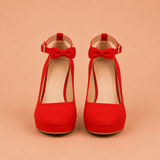 Lucía - Zapatos de tacón ancho con lazo y pulsera al tobillo