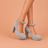 Lucía - Zapatos de tacón ancho con lazo y pulsera al tobillo