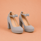 Lucía - Zapatos de tacón ancho con lazo y pulsera al tobillo