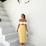 Natalia - Falda midi texturizada con cintura ancha