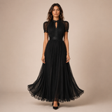 Adela - Vestido midi vaporoso con cuello alto