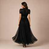 Adela - Vestido midi vaporoso con cuello alto
