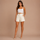 Alicia - Shorts de talle alto con apliques florales y botones dorados