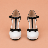 Ana - Zapatos de tacón bicolor con tira en T y lazo