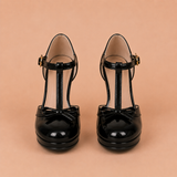 Ana - Zapatos de tacón bicolor con tira en T y lazo