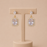 Pendientes Cristal Cuadrado con Halo de Circonitas