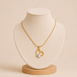 Collar Cadena Serpiente con Dije Doble Corazón Entrelazado