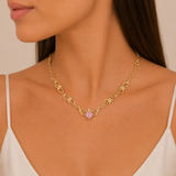 Collar Cadena Barroca con Corazón de Cristal Central