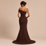 Luiza - Vestido largo palabra de honor drapeado con cola sirena