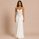 Sofía - Vestido maxi strapless con corpiño bordado con pedrería y falda drapeada