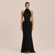 Pilar - Vestido maxi halter cuello alto con cintura descubierta y silueta sirena