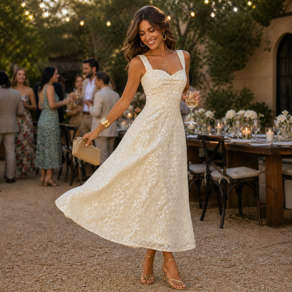 Alba – vestido midi fluido con textura floral