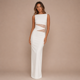 Mercedes – vestido largo con recortes de encaje y silueta elegante