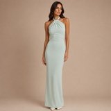 Inés - Vestido maxi halter con nudo frontal y silueta ceñida