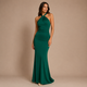 Inés - Vestido maxi halter con nudo frontal y silueta ceñida