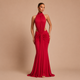 Pilar - Vestido maxi halter cuello alto con cintura descubierta y silueta sirena
