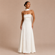 Julia - Vestido maxi satinado strapless con pañuelo al cuello y falda fluida